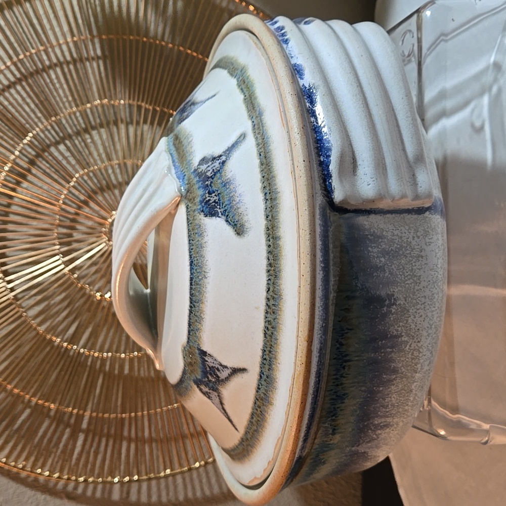 Stone Soldier Pottery Elegant Ceramic Lidded Bowl with Blue and Gray Accents - Picture 3 of 9